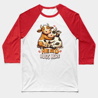 Cowboy girl Cute Cow Herd Hugs Here Baseball T-Shirt